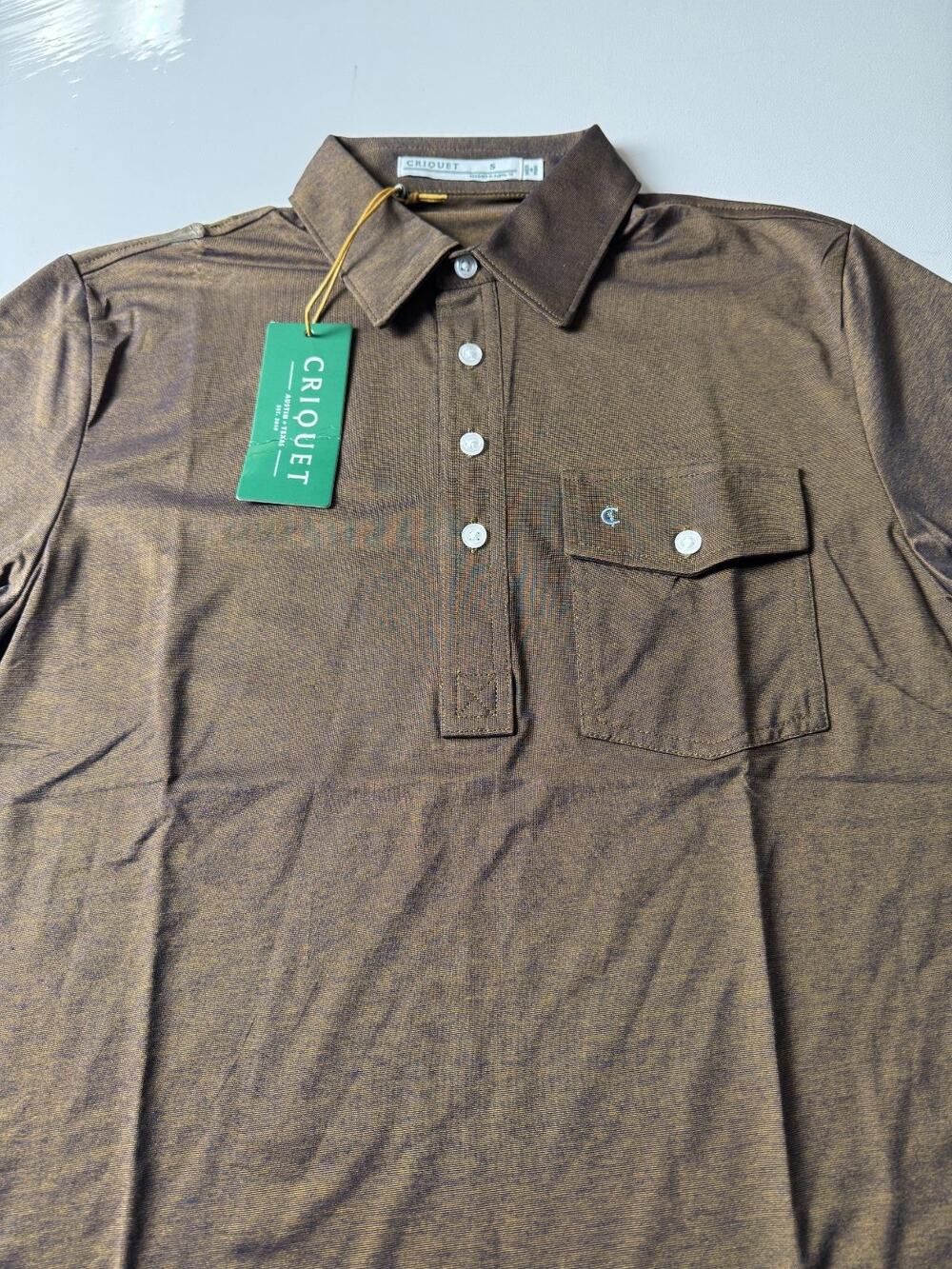 Criquet Performance Players Shirt Mens S Woodsmoke Brown Golf Polo NWT Pocket